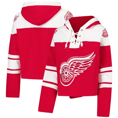 Women's '47 Red Detroit Wings Cropped Superior Lacer Pullover Hoodie