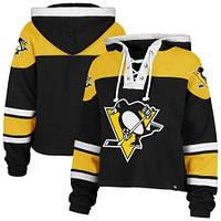 Women's '47 Black Pittsburgh Penguins Cropped Superior Lacer Pullover Hoodie