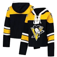 Women's '47 Black Pittsburgh Penguins Cropped Superior Lacer Pullover Hoodie