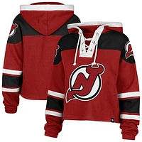 Women's '47 Red New Jersey Devils Cropped Superior Lacer Pullover Hoodie