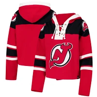 Women's '47 Red New Jersey Devils Cropped Superior Lacer Pullover Hoodie