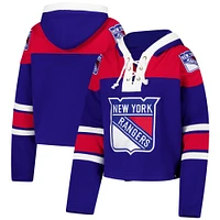 Women's '47 Blue New York Rangers Cropped Superior Lacer Pullover Hoodie