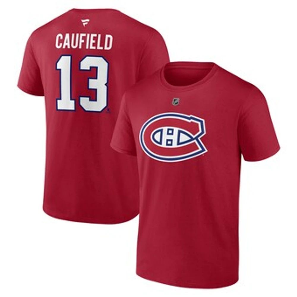 Men's Fanatics Cole Caufield Red Montreal Canadiens Authentic Stack Name & Number T-Shirt