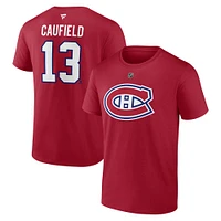 Men's Fanatics Cole Caufield Red Montreal Canadiens Authentic Stack Name & Number T-Shirt