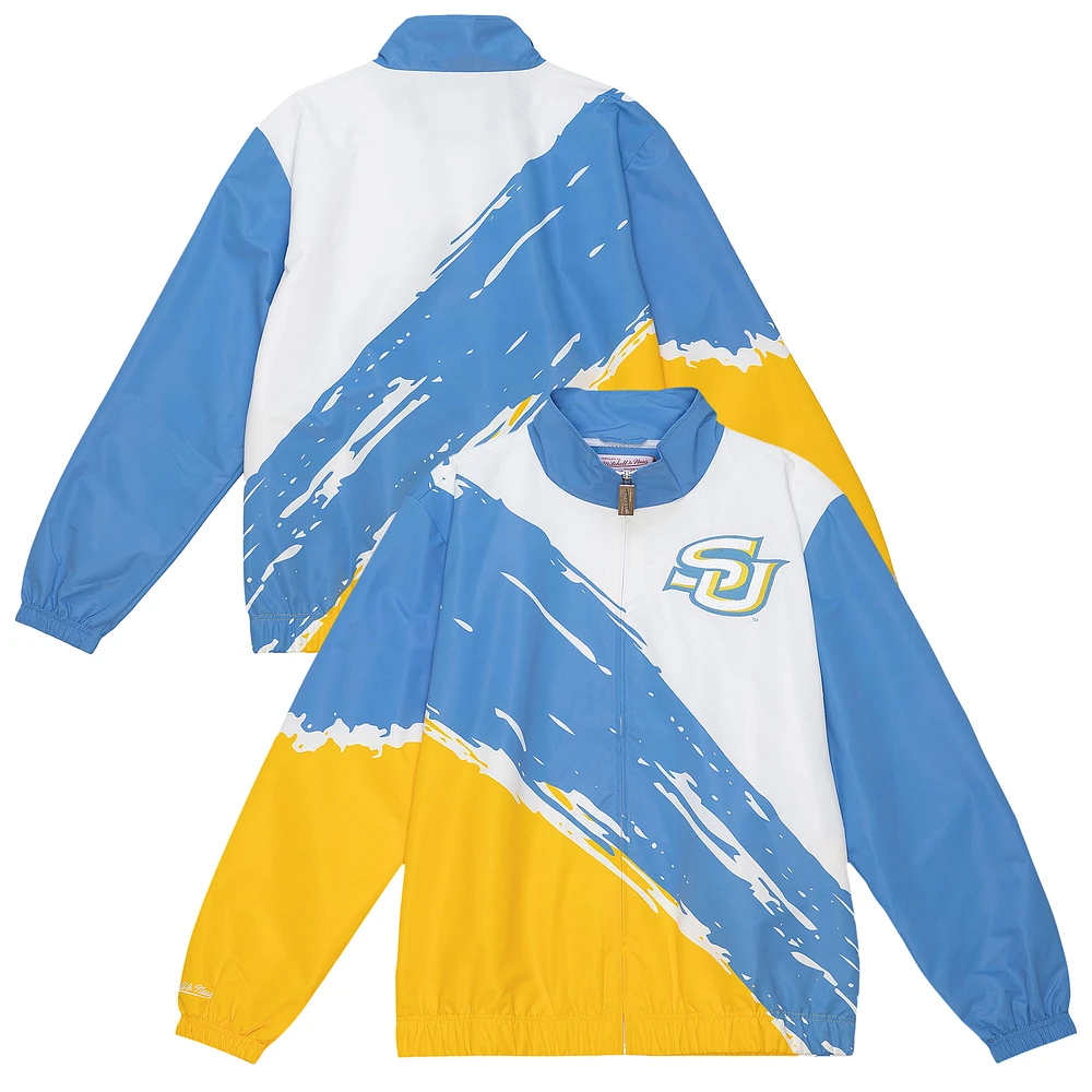 Men's Mitchell & Ness White Southern University Jaguars Paintbrush Full-Zip Windbreaker