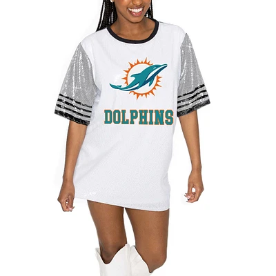 Women's Gameday Couture White/Gray Miami Dolphins Bling It Full Sequin Jersey Dress
