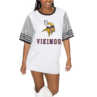Women's Gameday Couture White/Gray Minnesota Vikings Bling It Full Sequin Jersey Dress