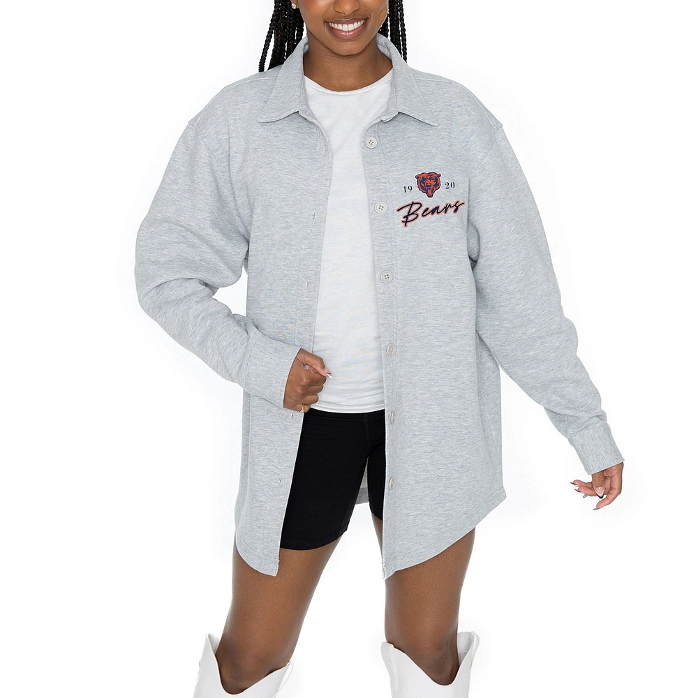 Women's Gameday Couture Ash Chicago Bears Full-Button Long Sleeve Overshirt