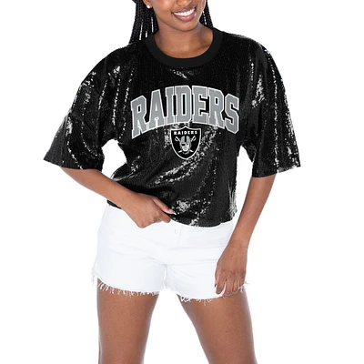 Women's Gameday Couture  Black Las Vegas Raiders Rise Up Sequin Cropped T-Shirt