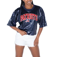 Women's Gameday Couture  Navy New England Patriots Rise Up Sequin Cropped T-Shirt