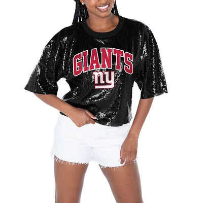 Women's Gameday Couture  Black New York Giants Rise Up Sequin Cropped T-Shirt