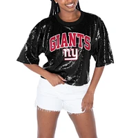 Women's Gameday Couture  Black New York Giants Rise Up Sequin Cropped T-Shirt