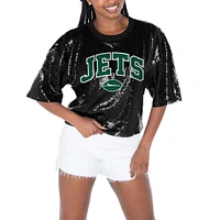 Women's Gameday Couture  Black New York Jets Rise Up Sequin Cropped T-Shirt