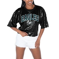 Women's Gameday Couture  Black Philadelphia Eagles Rise Up Sequin Cropped T-Shirt