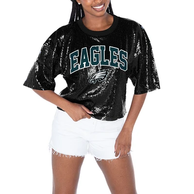 Women's Gameday Couture  Black Philadelphia Eagles Rise Up Sequin Cropped T-Shirt