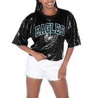 Women's Gameday Couture  Black Philadelphia Eagles Rise Up Sequin Cropped T-Shirt