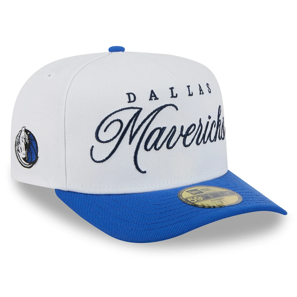 Men's New Era White/Blue Dallas Mavericks 2025 NBA Draft A-Frame 59FIFTY Fitted Hat