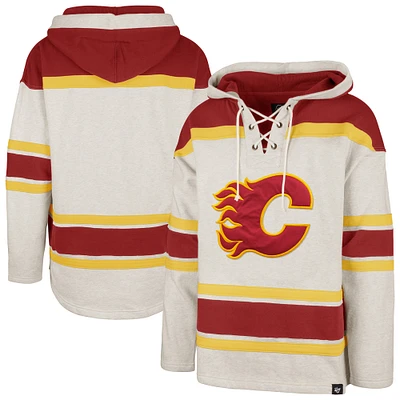 Men's '47 Oatmeal Calgary Flames Rockaway Lacer Pullover Hoodie