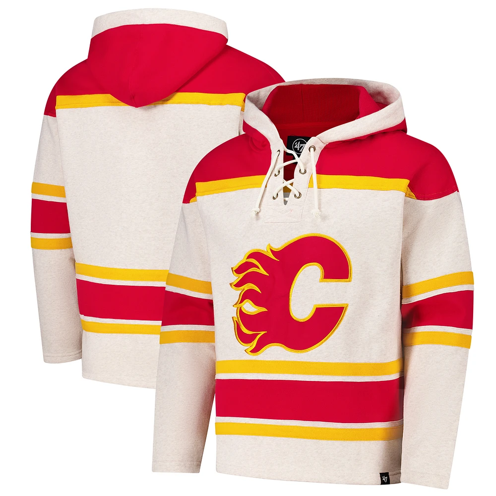 Men's '47 Oatmeal Calgary Flames Rockaway Lacer Pullover Hoodie