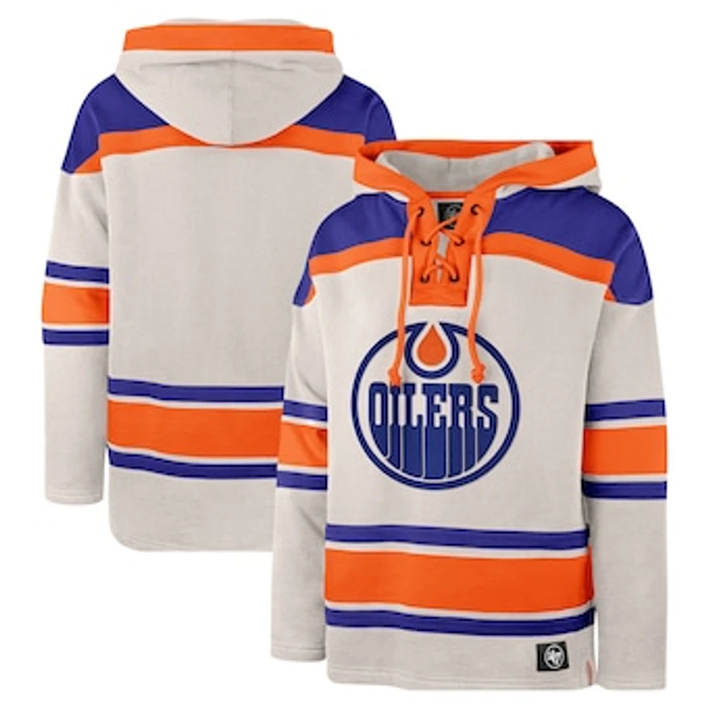 Men's '47 Oatmeal Edmonton Oilers Rockaway Lacer Pullover Hoodie