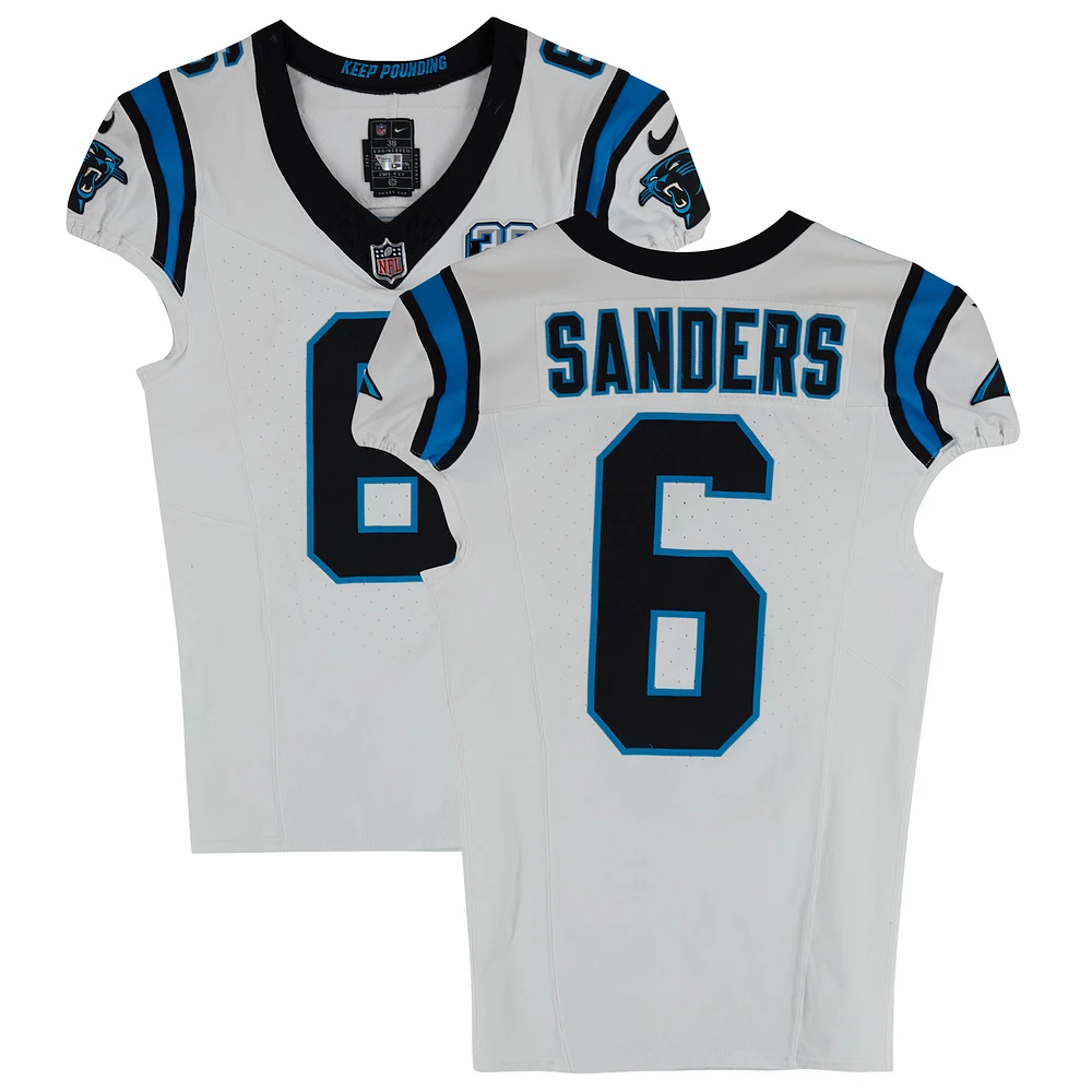 Miles Sanders Carolina Panthers Game-Used #6 White Nike Jersey vs. Los Angeles Chargers on September 15, 2024