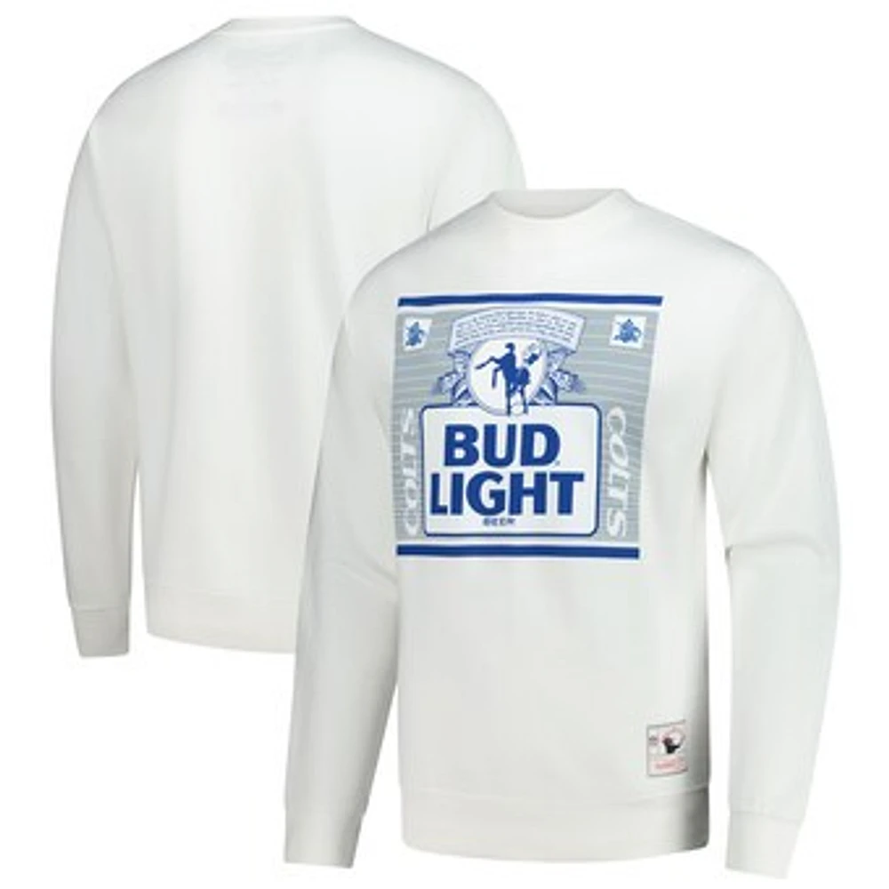 Men's Mitchell & Ness x Bud Light White Indianapolis Colts The Crest Pullover Sweatshirt