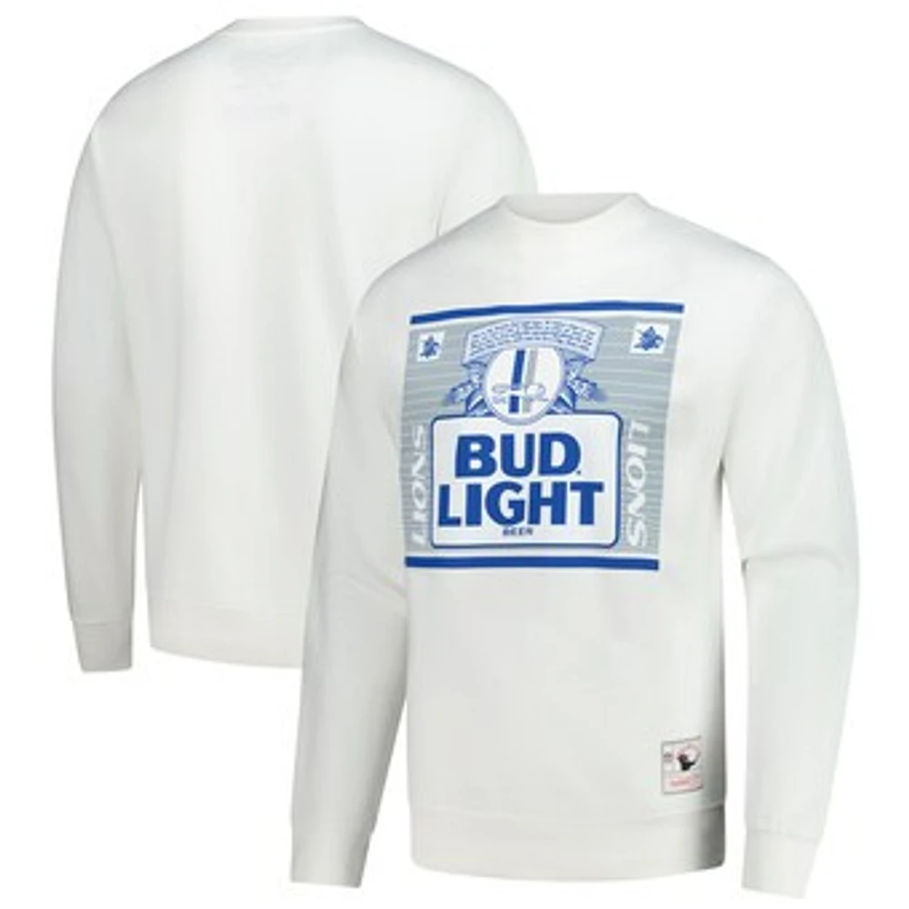 Men's Mitchell & Ness x Bud Light White Detroit Lions The Crest Pullover Sweatshirt