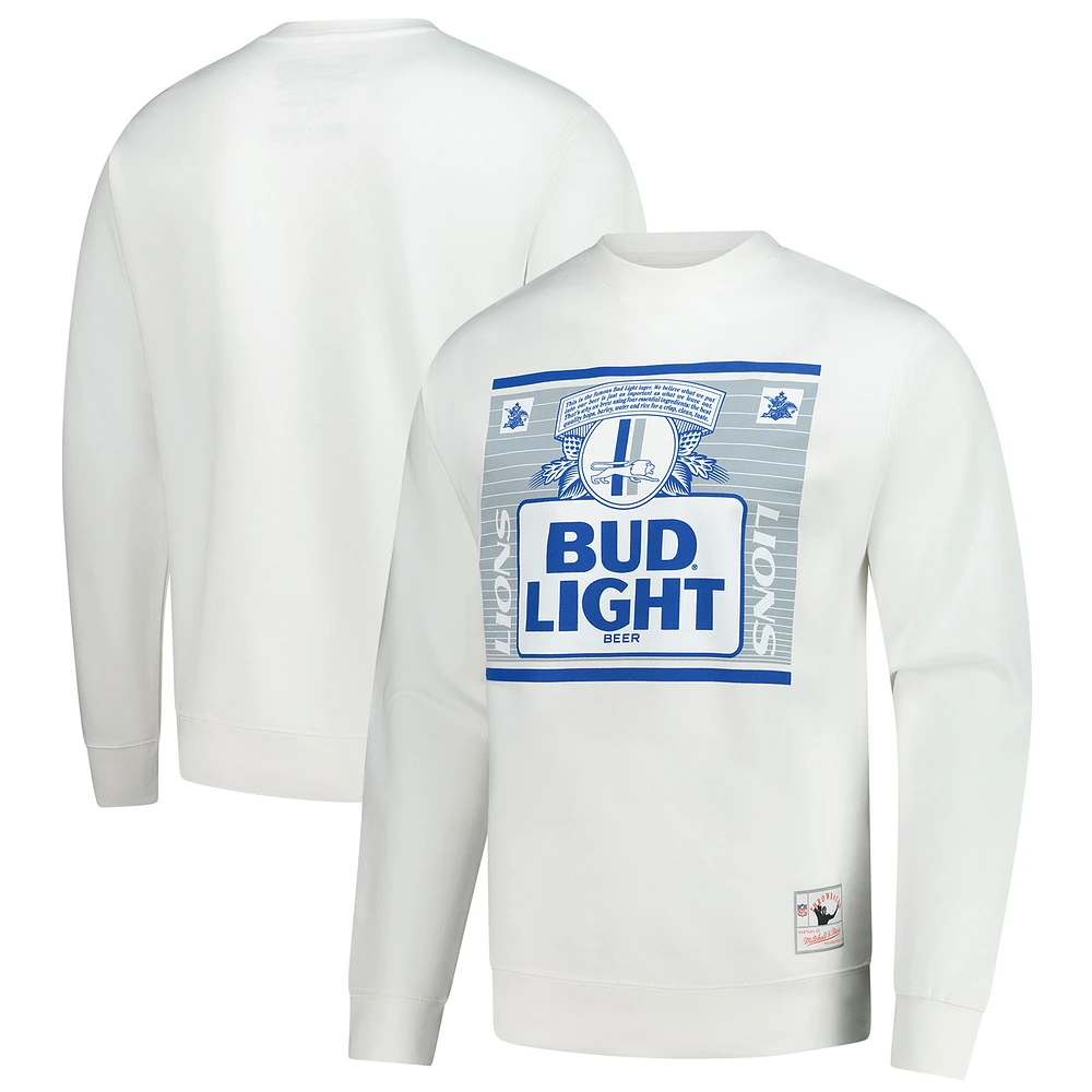 Men's Mitchell & Ness White Detroit Lions The Crest Pullover Sweatshirt