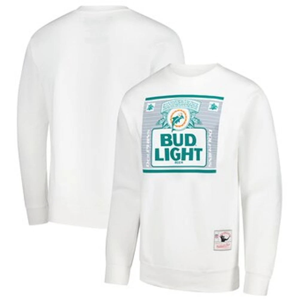 Men's Mitchell & Ness x Bud Light White Miami Dolphins The Crest Pullover Sweatshirt