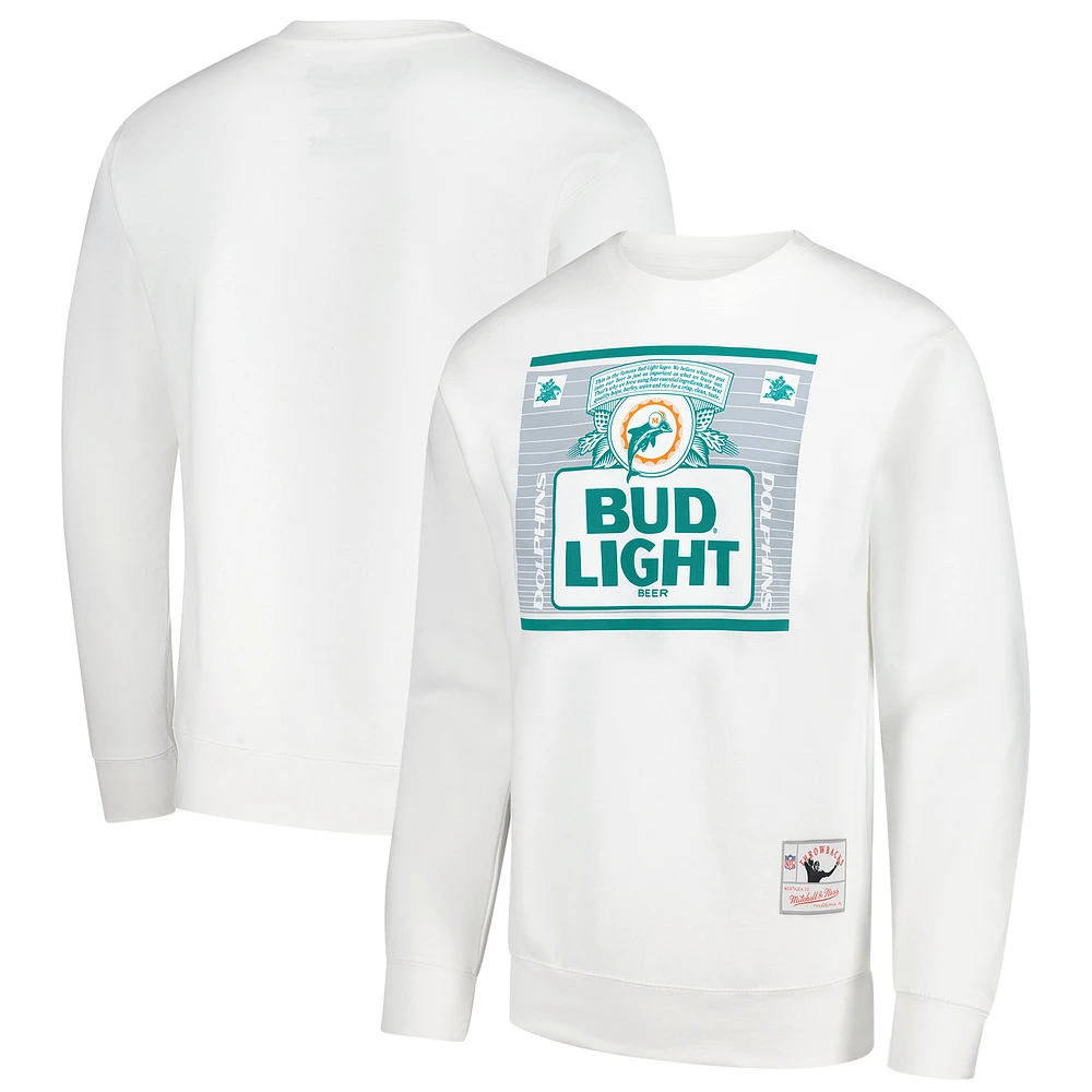 Men's Mitchell & Ness x Bud Light White Miami Dolphins The Crest Pullover Sweatshirt