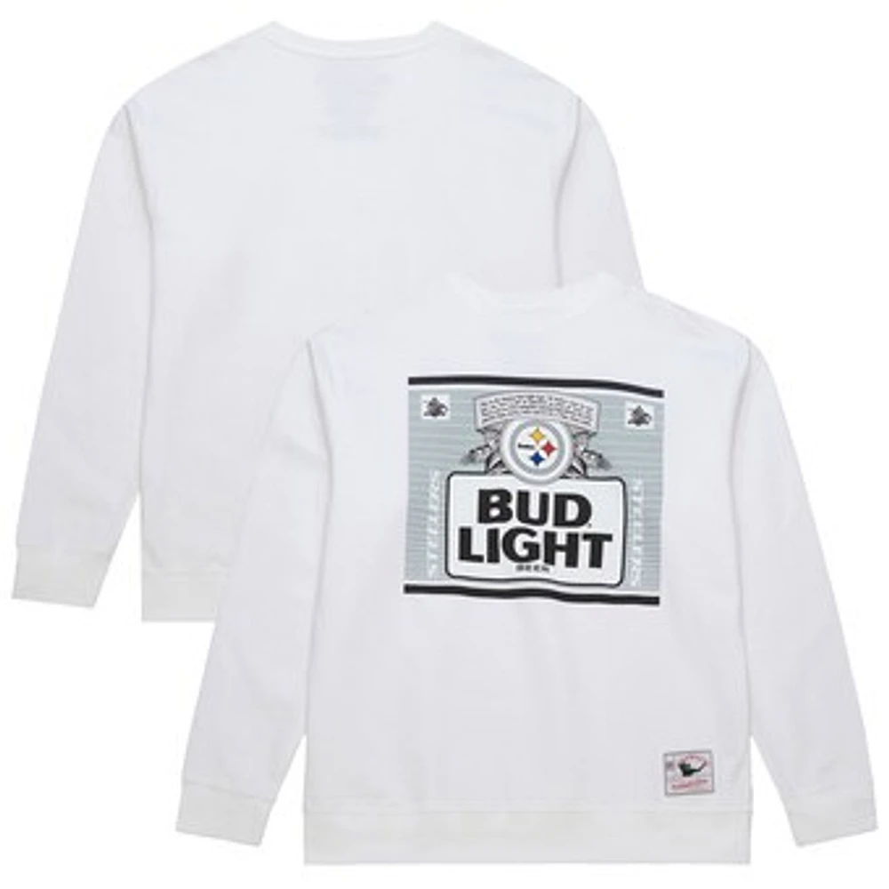 Men's Mitchell & Ness x Bud Light White Pittsburgh Steelers The Crest Pullover Sweatshirt