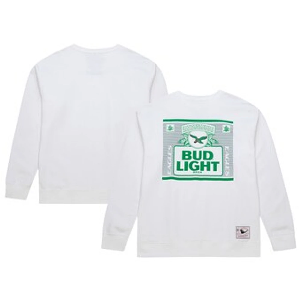 Men's Mitchell & Ness x Bud Light White Philadelphia Eagles The Crest Pullover Sweatshirt