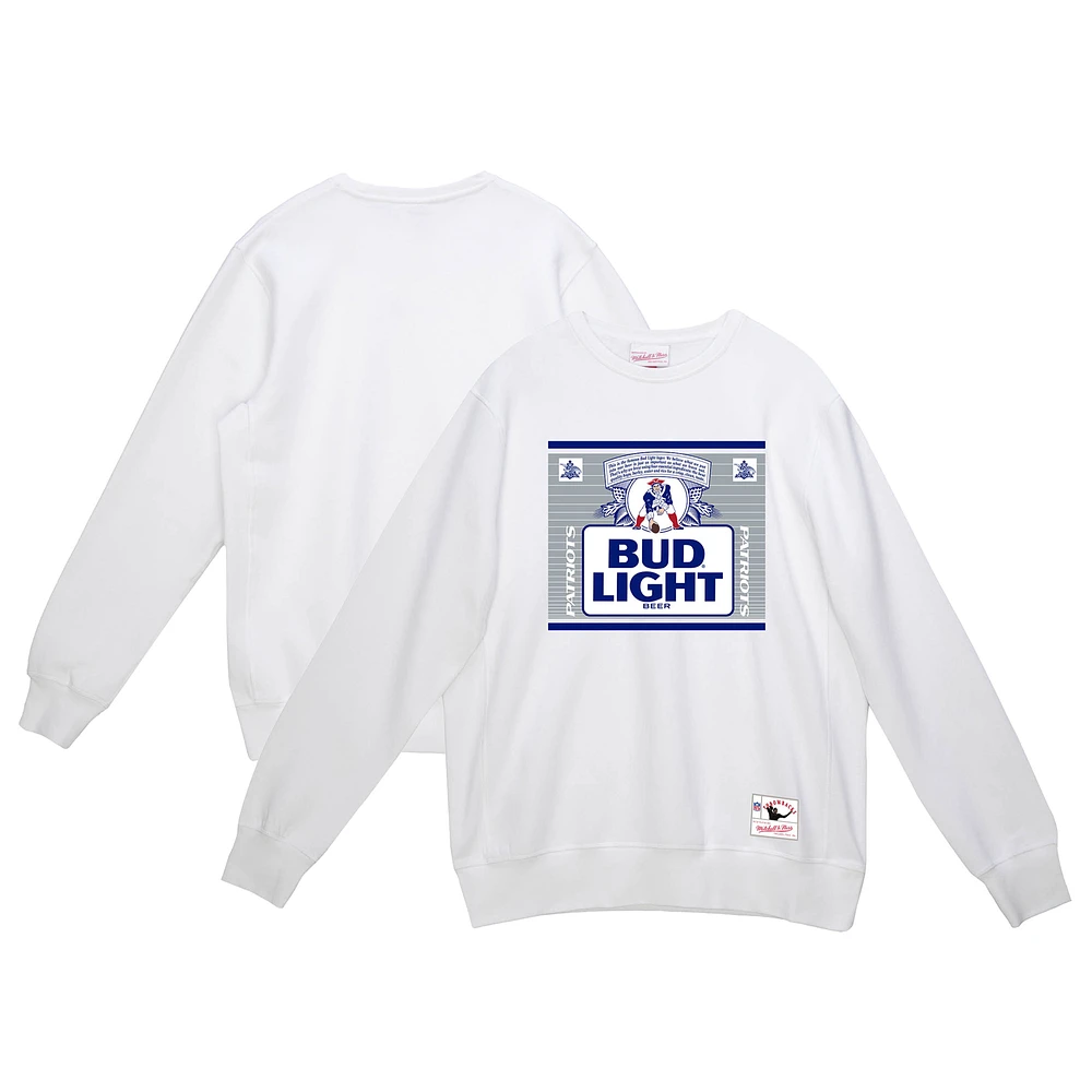 Men's Mitchell & Ness x Bud Light White New England Patriots The Crest Pullover Sweatshirt