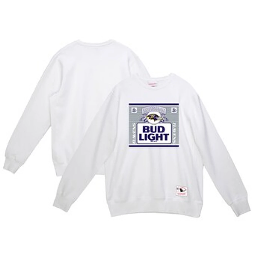 Men's Mitchell & Ness x Bud Light White Baltimore Ravens The Crest Pullover Sweatshirt