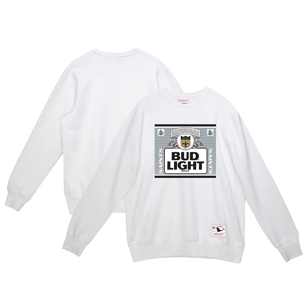 Men's Mitchell & Ness x Bud Light White New Orleans Saints The Crest Pullover Sweatshirt