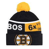 Men's Starter Black Boston Bruins Chyron Commemorative Cuffed Knit Hat with Pom