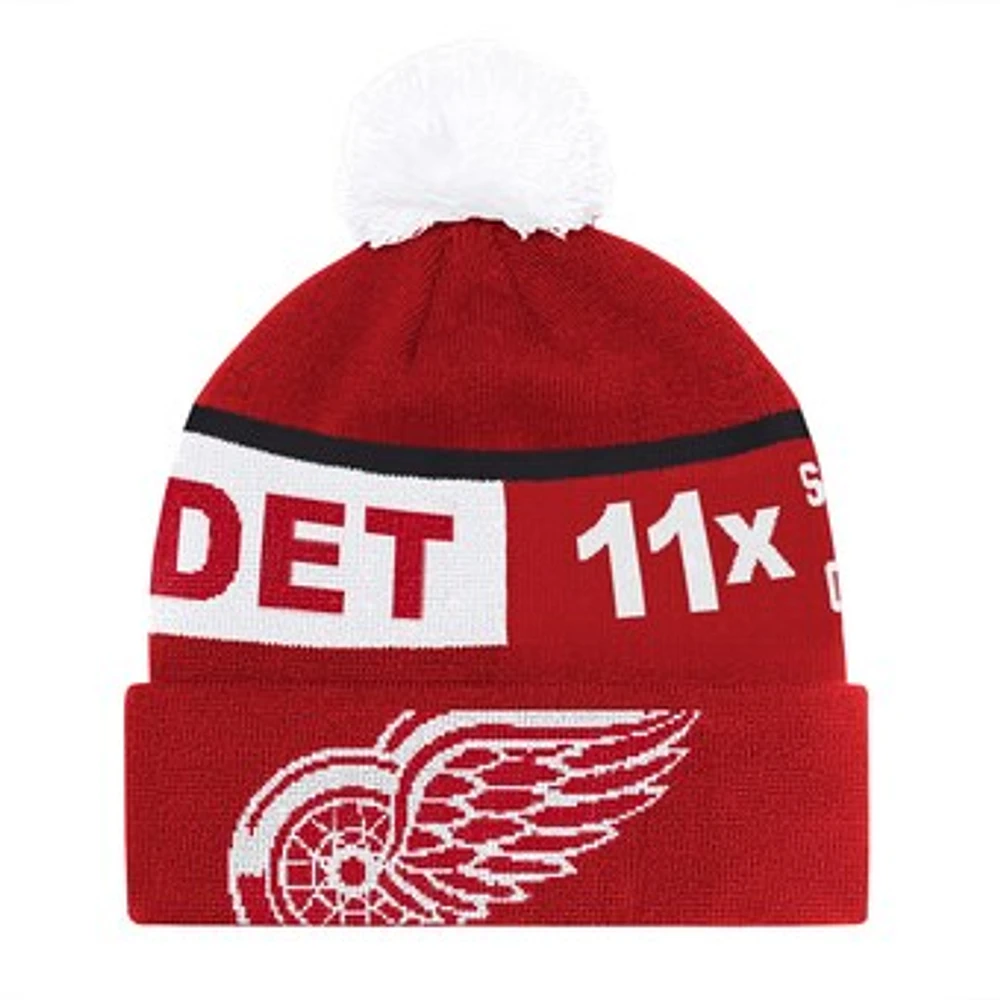 Men's Starter Red Detroit Red Wings Chyron Commemorative Cuffed Knit Hat with Pom