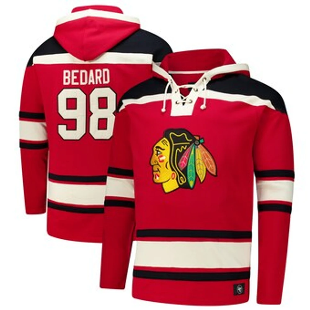 Men's '47 Connor Bedard Red Chicago Blackhawks Big & Tall Lace-up Pullover Hoodie