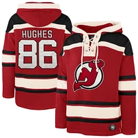 Men's '47 Jack Hughes Red New Jersey Devils Big & Tall Lace-up Pullover Hoodie