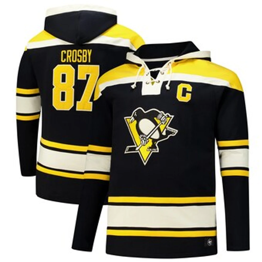 Men's '47 Sidney Crosby Black Pittsburgh Penguins Big & Tall Lace-up Pullover Hoodie