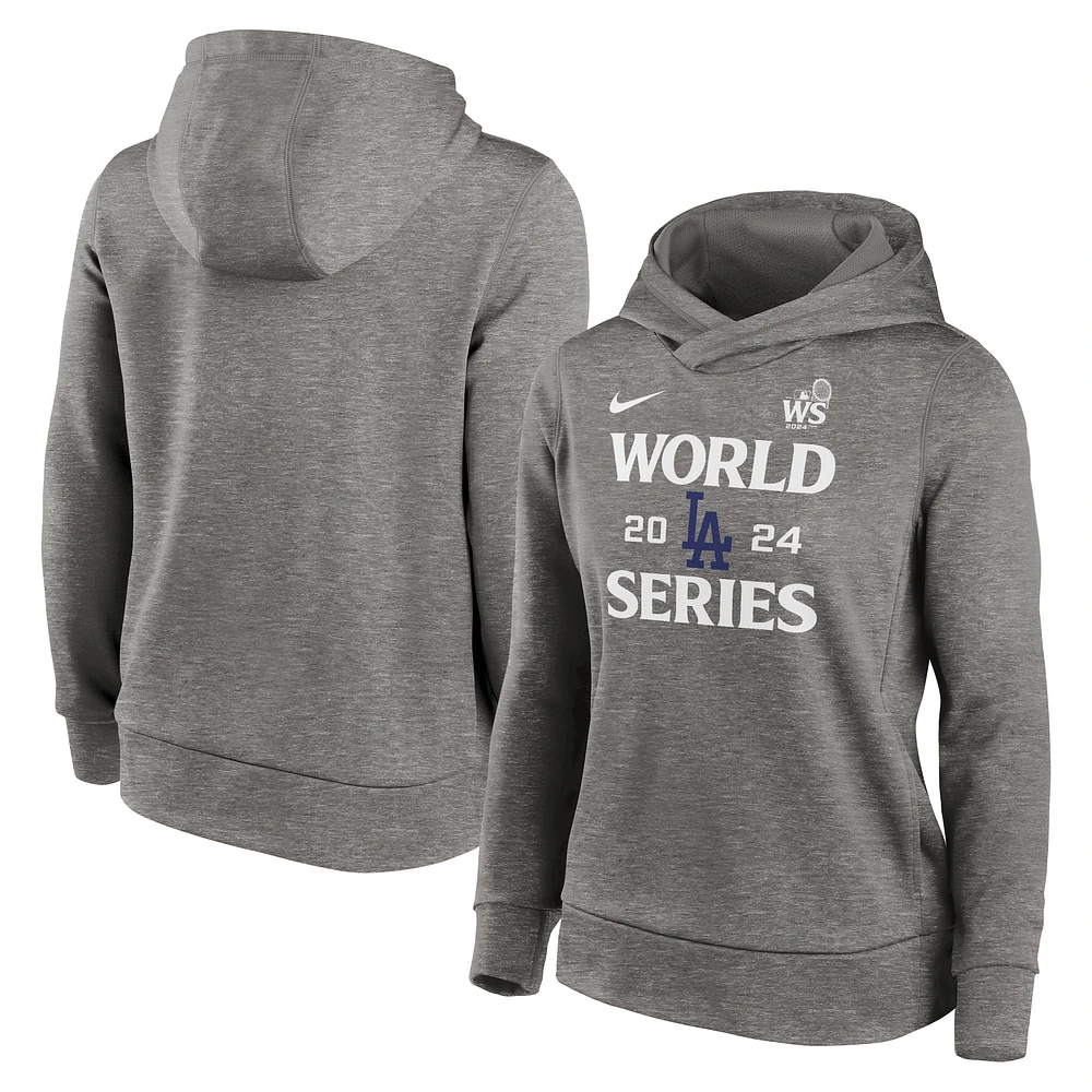 Women's Nike  Heather Gray Los Angeles Dodgers 2024 World Series Authentic Collection Therma Pullover Hoodie