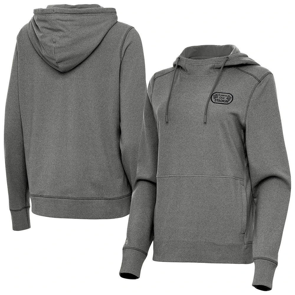 Women's Antigua Heather Gray Bowman Stadium Justice Pullover Hoodie