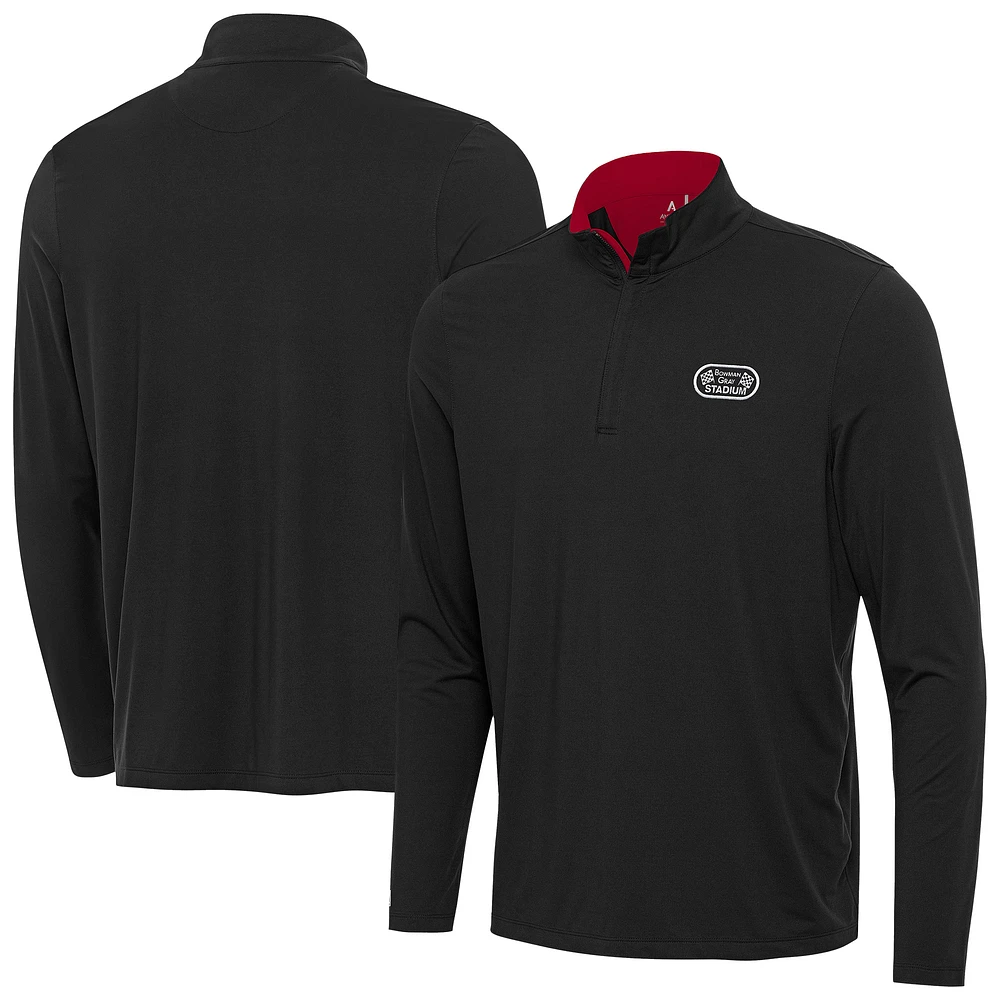 Men's Antigua Black Bowman Gray Stadium Content Quarter-Zip Sweatshirt