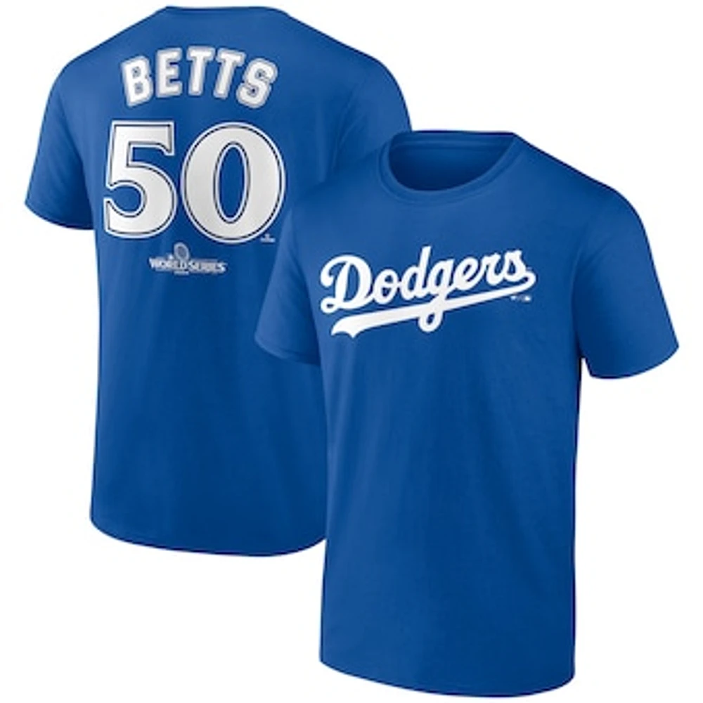 Men's Fanatics Mookie Betts Royal Los Angeles Dodgers 2024 World Series Name & Number T-Shirt