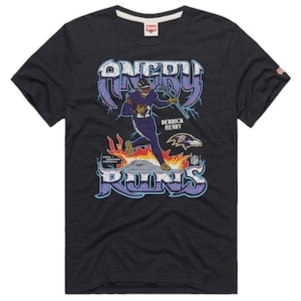 Men's Homage Derrick Henry Charcoal Baltimore Ravens Angry Runs Player Graphic Tri-Blend T-Shirt