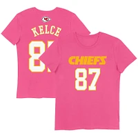 Girls Youth Travis Kelce Pink Kansas City Chiefs Player Name & Number T-Shirt