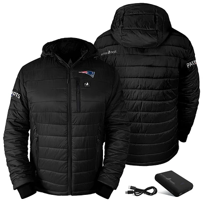 Men's ActionHeat Black New England Patriots 5V Battery Charged Insulated Puffer Full-Zip Jacket