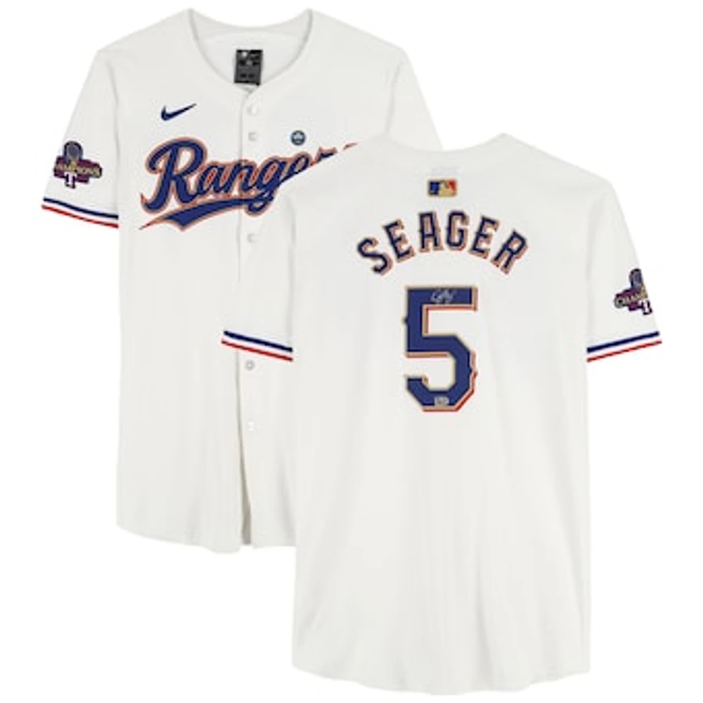 Corey Seager Texas Rangers Autographed 2023 World Series Champions White/Gold Nike Elite Jersey