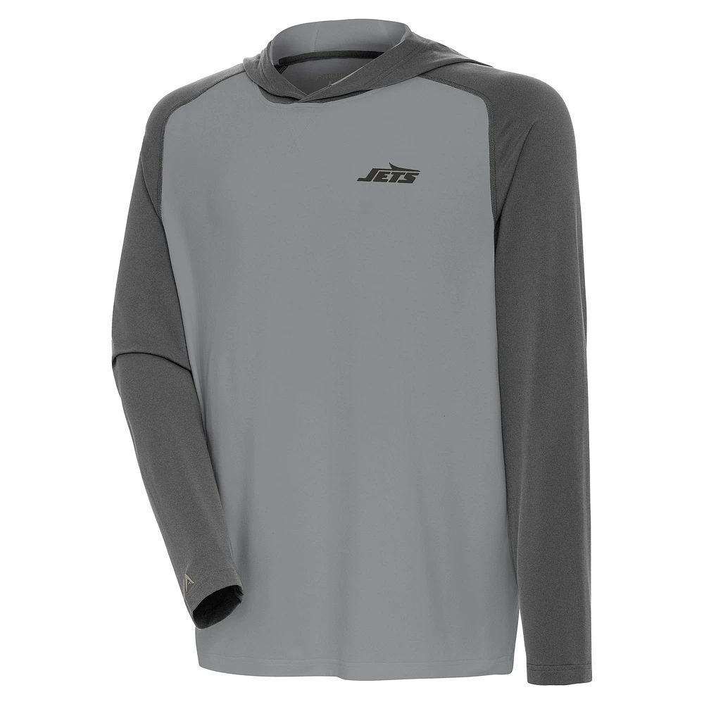 Men's Antigua Gray New York Jets Tonal Intrepid Pullover Hoodie