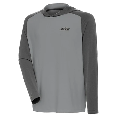 Men's Antigua Gray New York Jets Tonal Intrepid Pullover Hoodie
